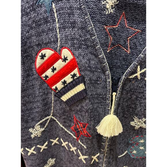 Ladies Bobbie Brooks Sweater Vest Holiday Zipper Front Mittens Star Size XL - Picture 2 of 8